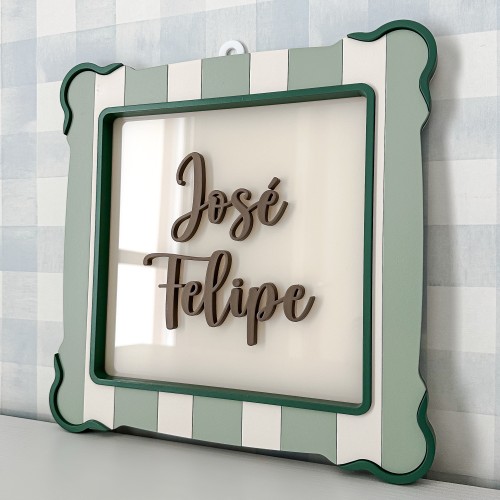 Moldura e nome - Quadrada - Cor Verde e Cappuccino